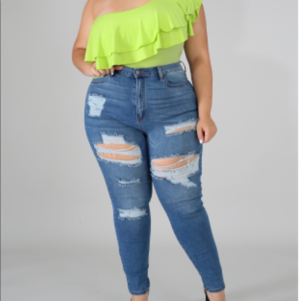 Plus Size Medium Light Distressed Skinny Jeans